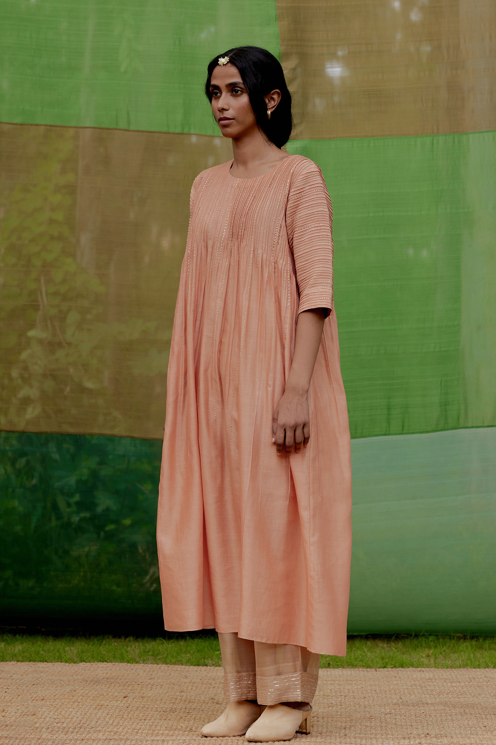 Embroidered Pintuck Tunic