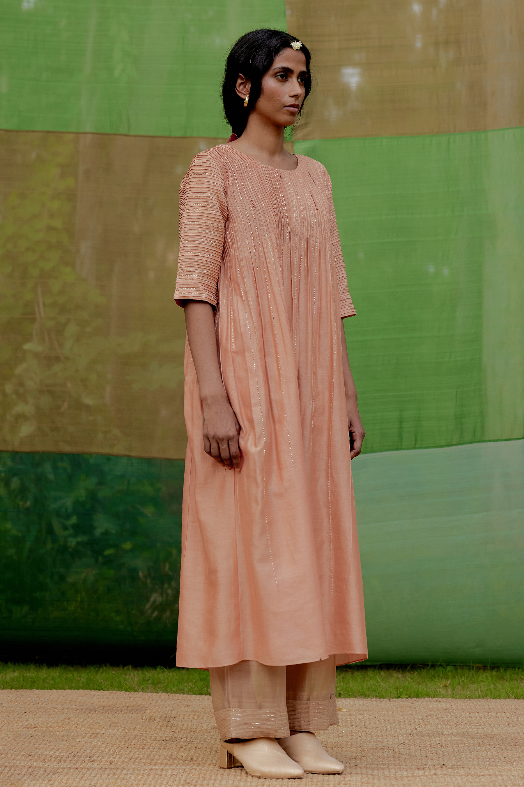 Embroidered Pintuck Tunic