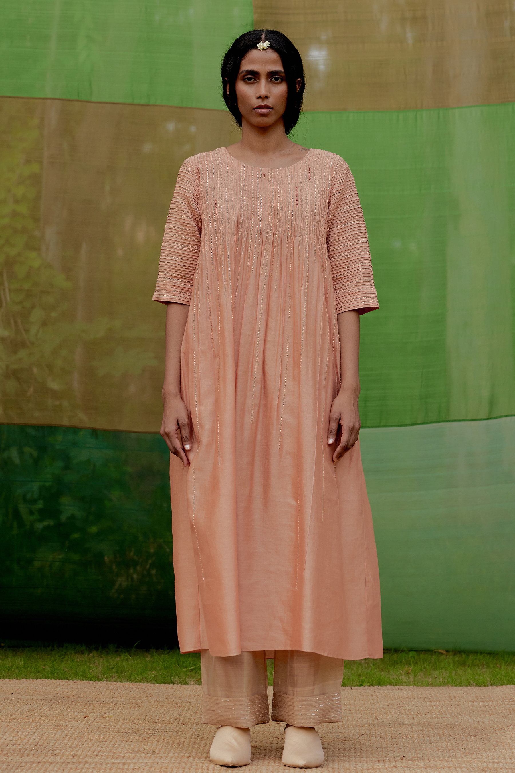 Embroidered Pintuck Tunic