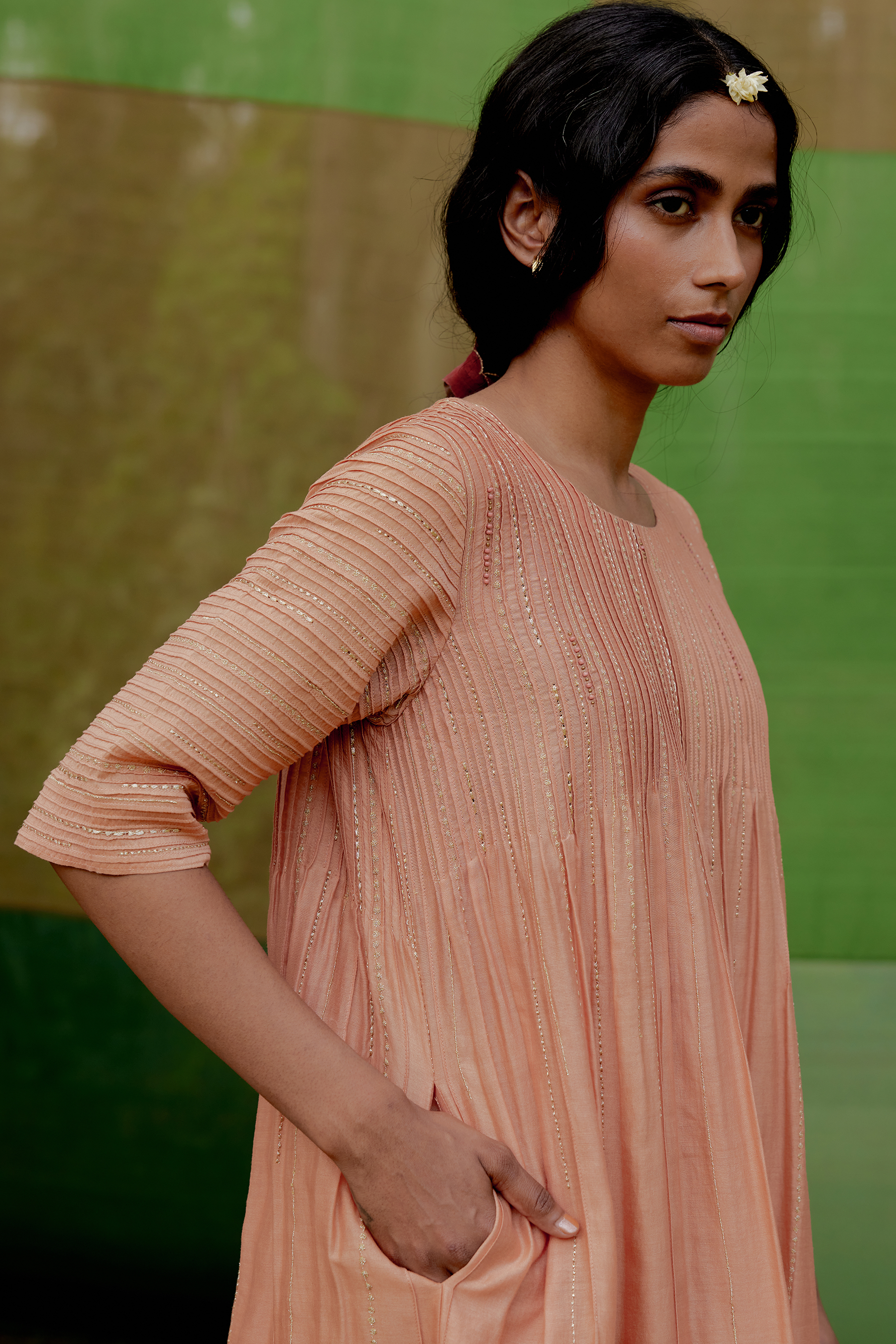 Embroidered Pintuck Tunic