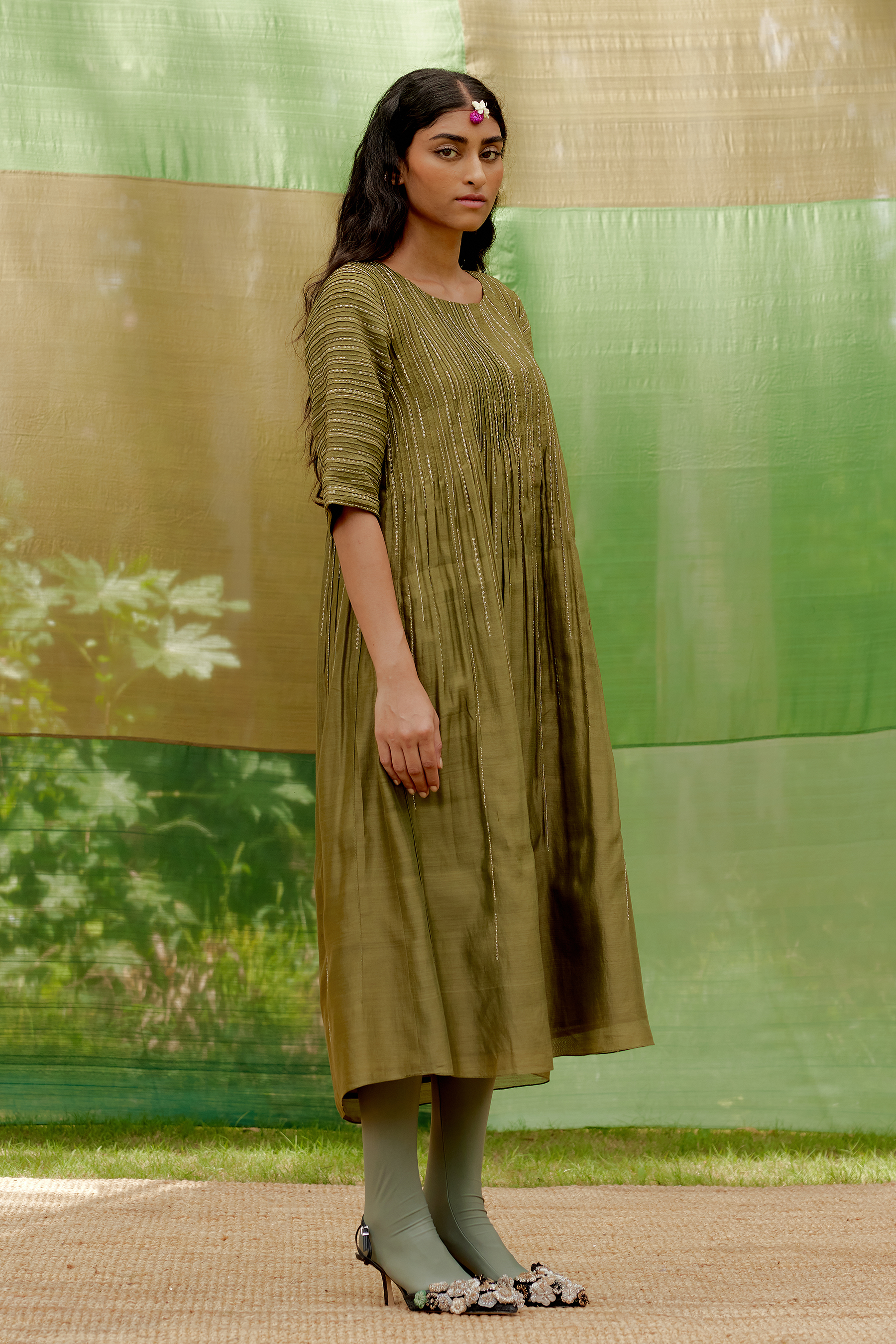 Embroidered Pintuck Tunic