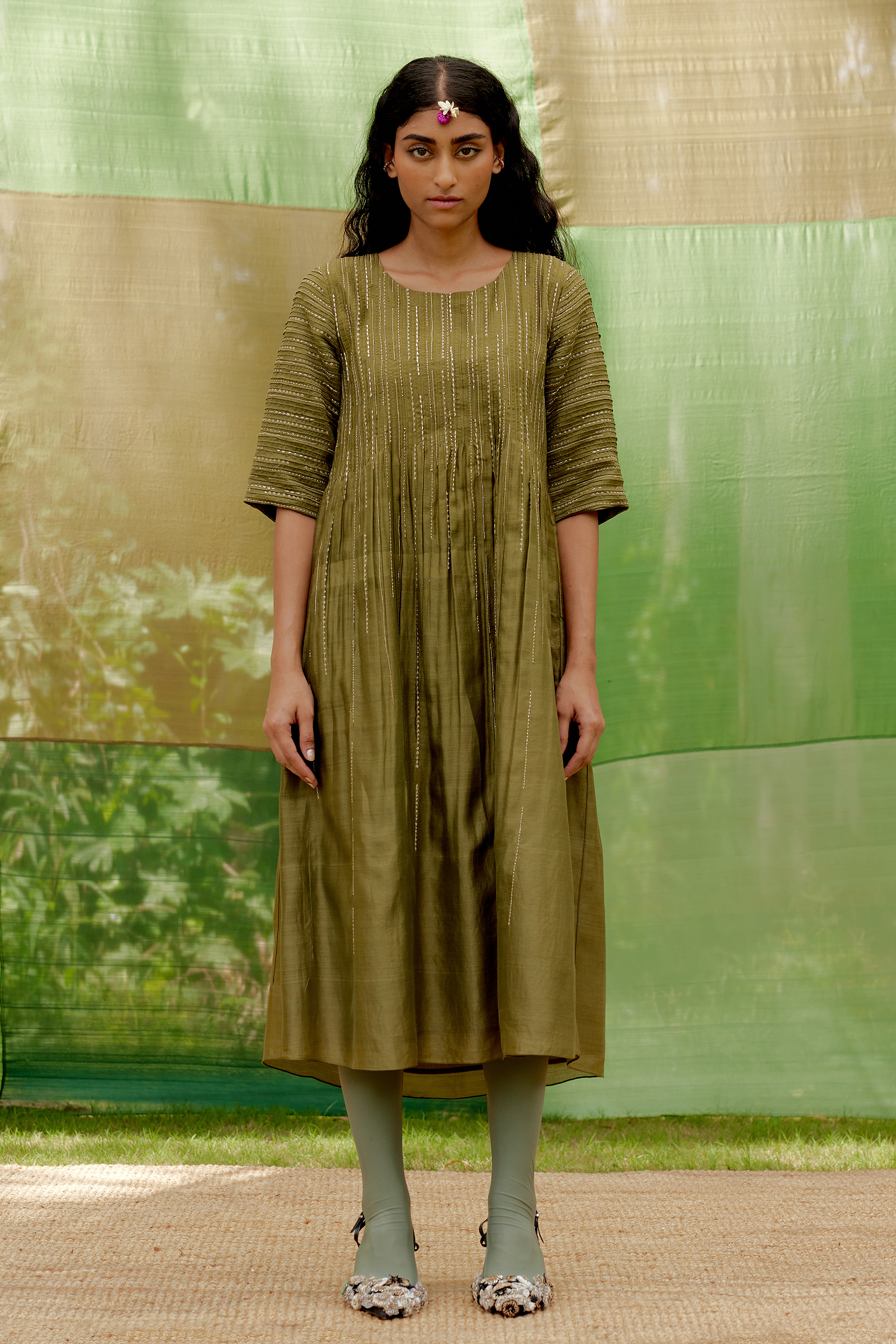 Embroidered Pintuck Tunic