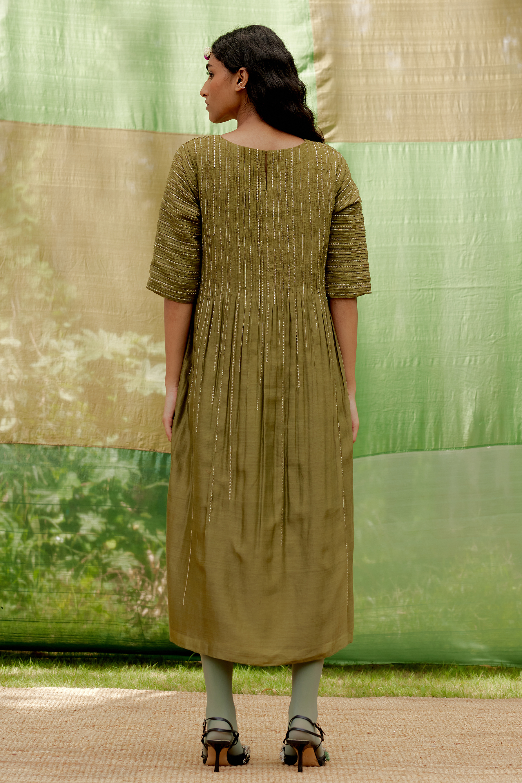 Embroidered Pintuck Tunic