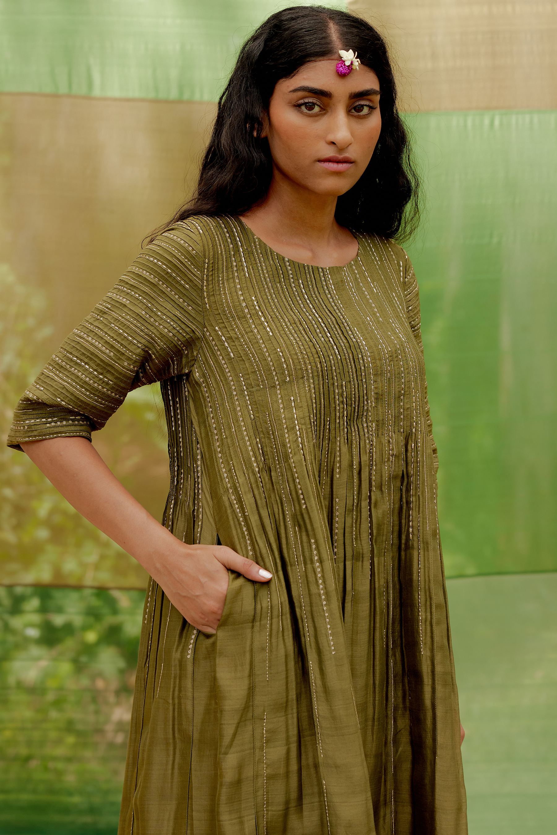 Embroidered Pintuck Tunic