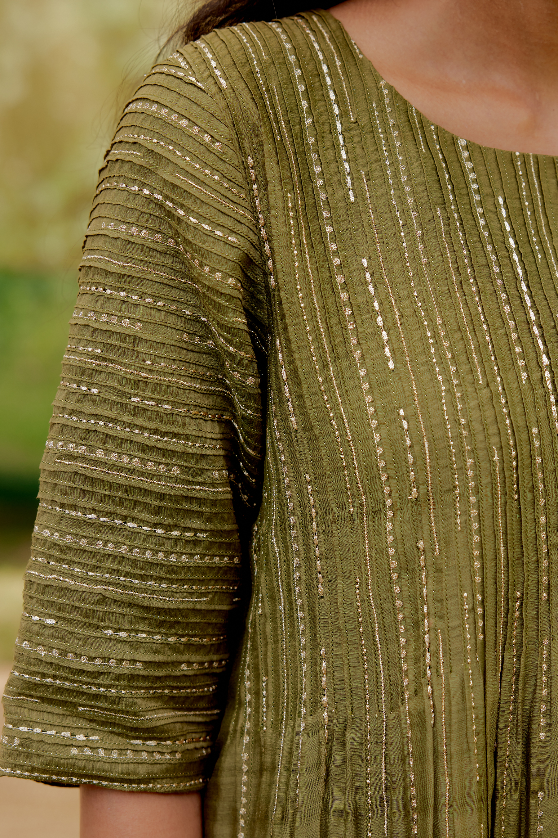 Embroidered Pintuck Tunic