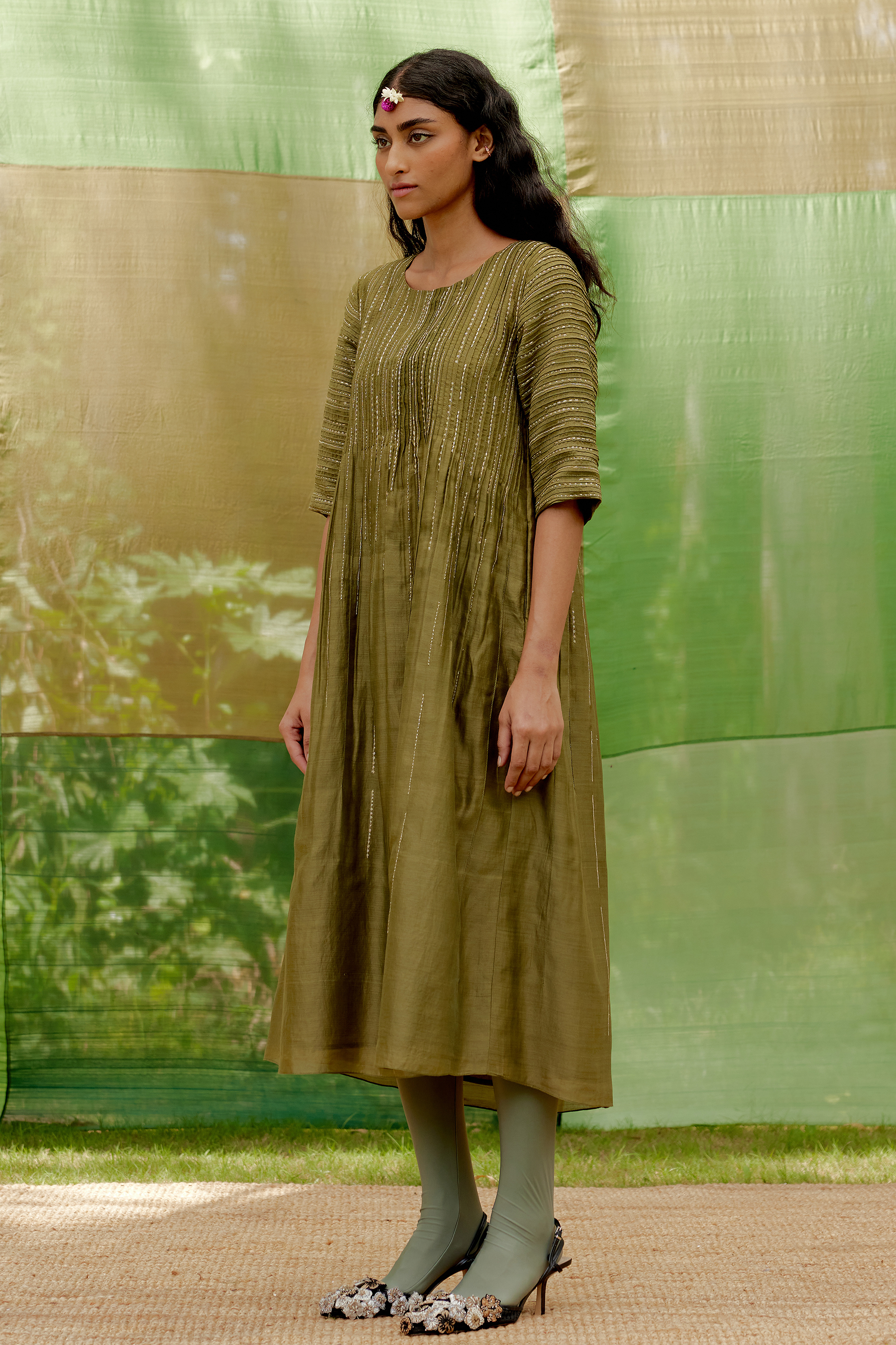 Embroidered Pintuck Tunic