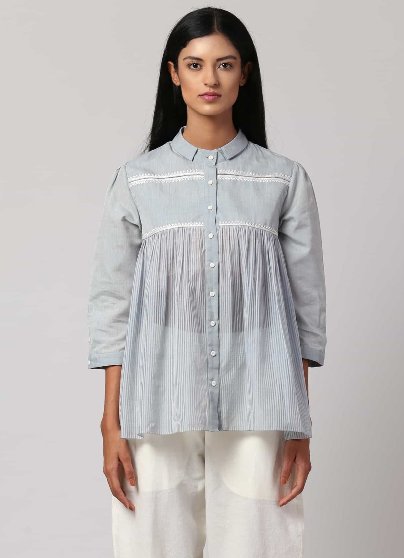 Chikankari Striped Shirt